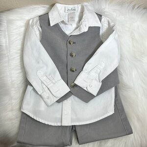 Janie and Jack 3 Piece White Button Down Shirt Gray Vest Pants